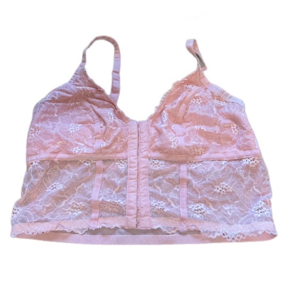 Colsie Lace Longline Bralette Women Large Pink Excellent Front Hook Corset Style